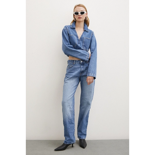 Beş Cepli Yülsel Bel Regular Fit Jean Mavi