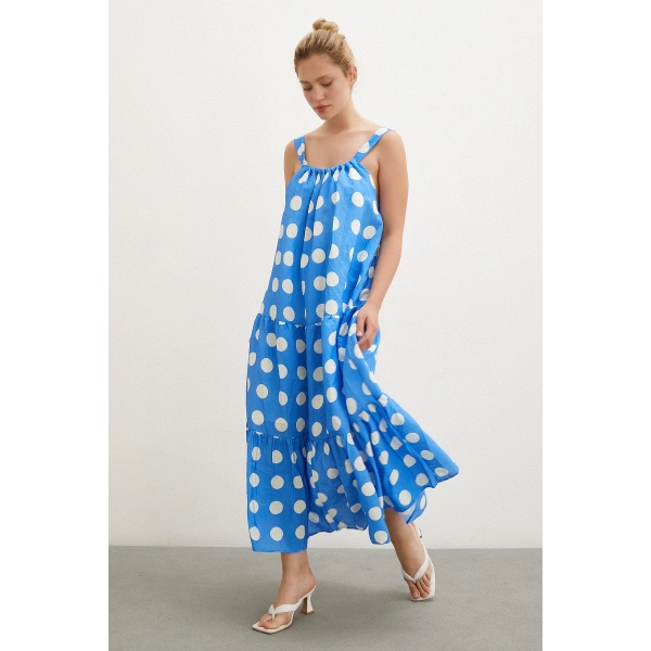 Askılı Puanlı Elbise Mavi