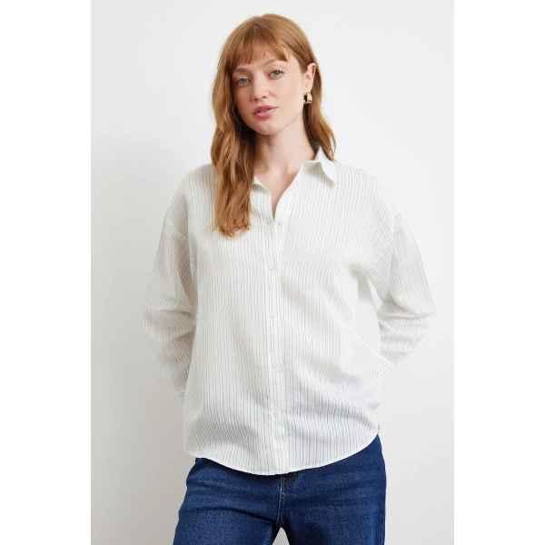 Simetrik Çizgili Gömlek Mint