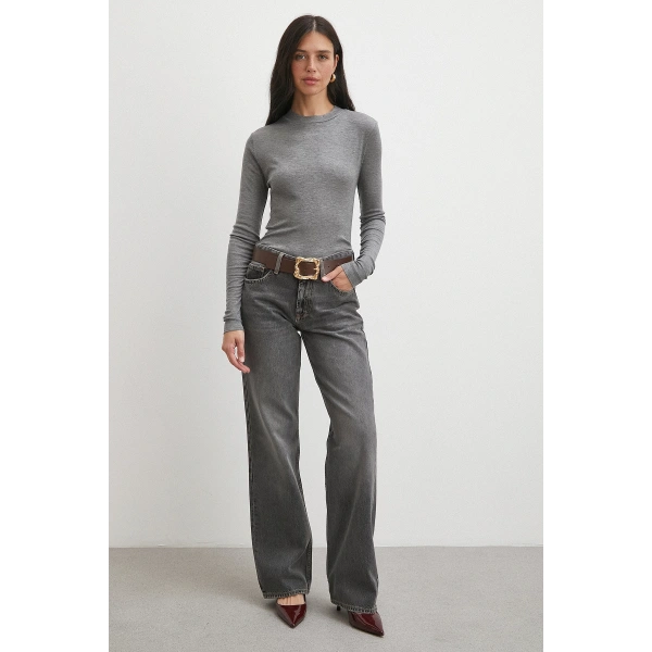 Bisiklet Yaka Kol Bluz Gri