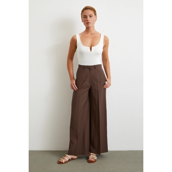 Geniş Paça Palazzo Pantolon Kahve