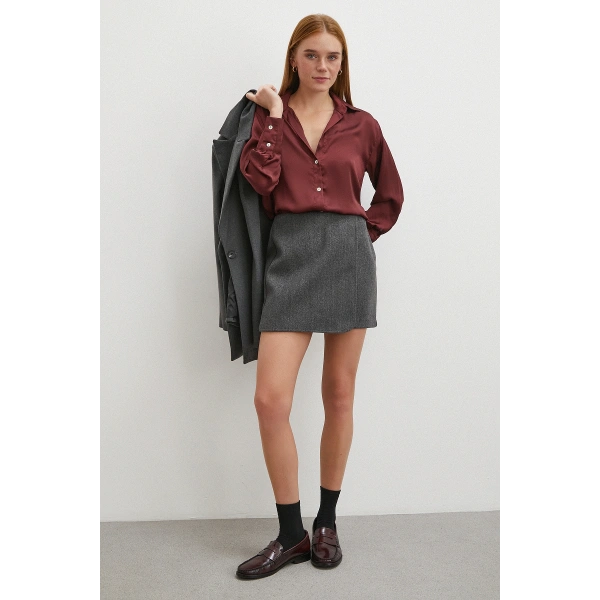 Basic Saten Gömlek Bordo