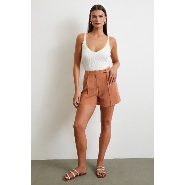 Piliseli Şort Etek Kiremit