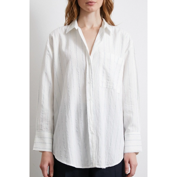 Çizgili Cepli Gömlek Su Yeşili