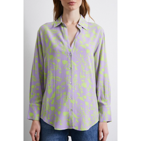 Orman Desenli Gömlek Mor