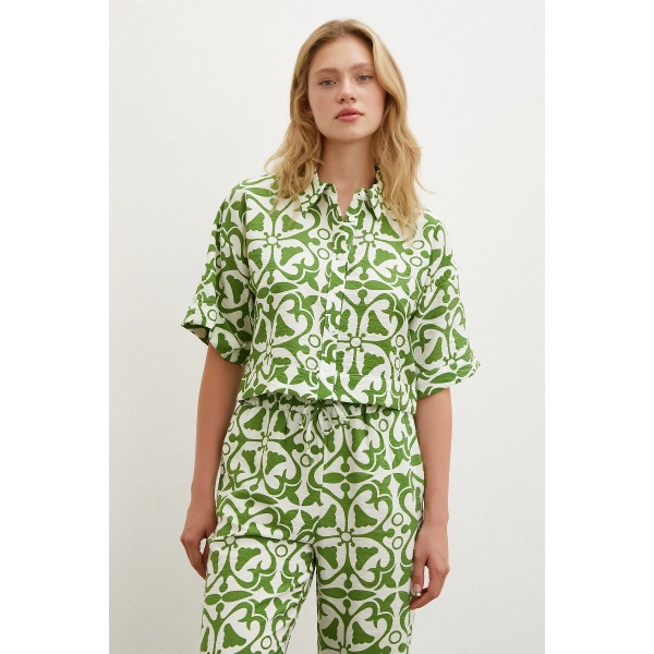 Beli Lastikli Boru Paça Pantolon Yeşil