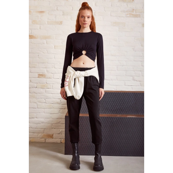 Beli İpli Salaş Gabardin Pantolon Siyah