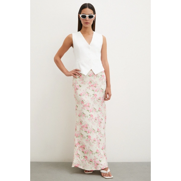 Çiçek Desenli Saten Eten Lila