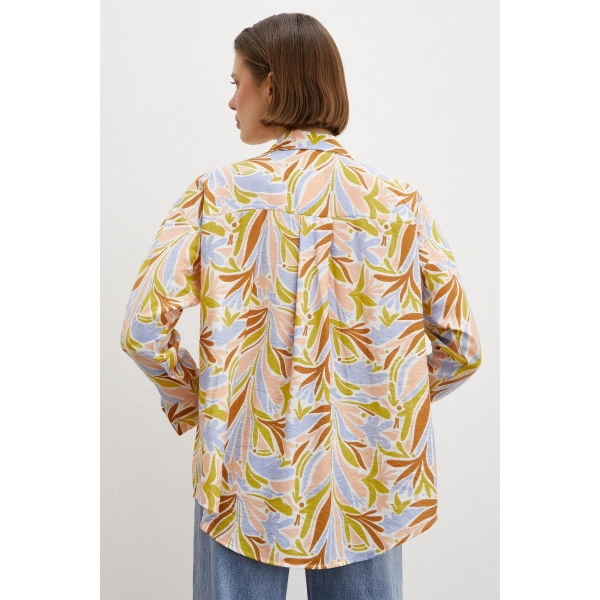 Baskılı Modal Gömlek Pudra