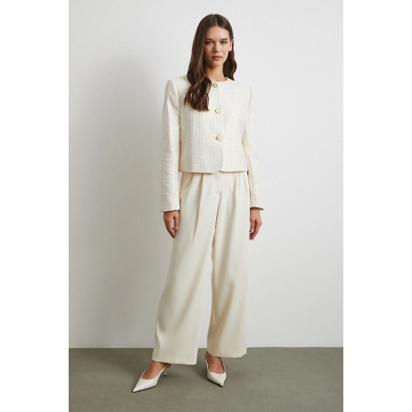 Koton Düğmeli Uzun Kollu Ceket Ekru