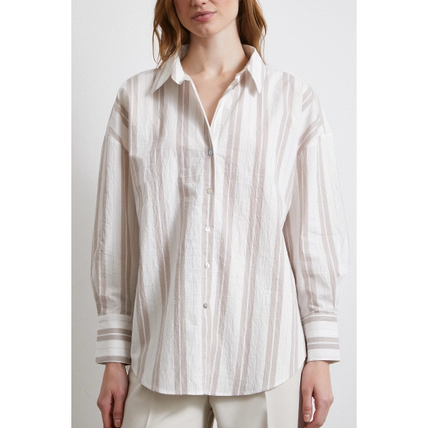 Kahve Çizgili Gömlek Ekru