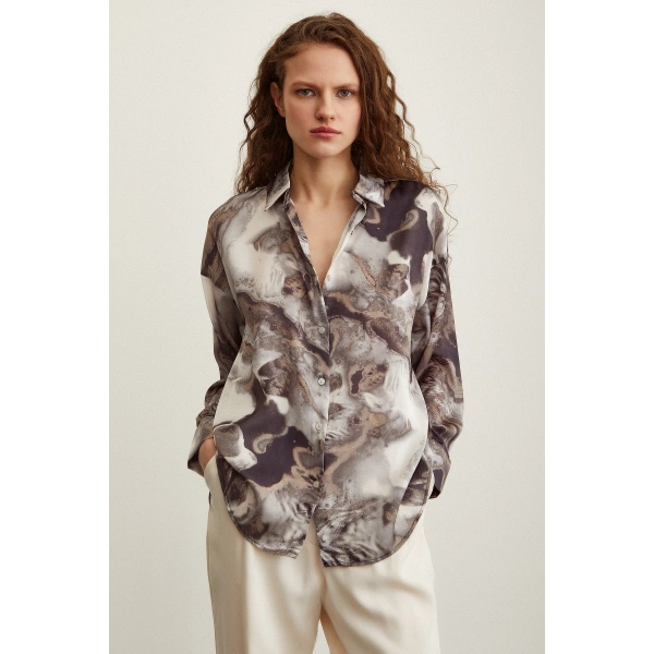 Batik Desen Gömlek Gri