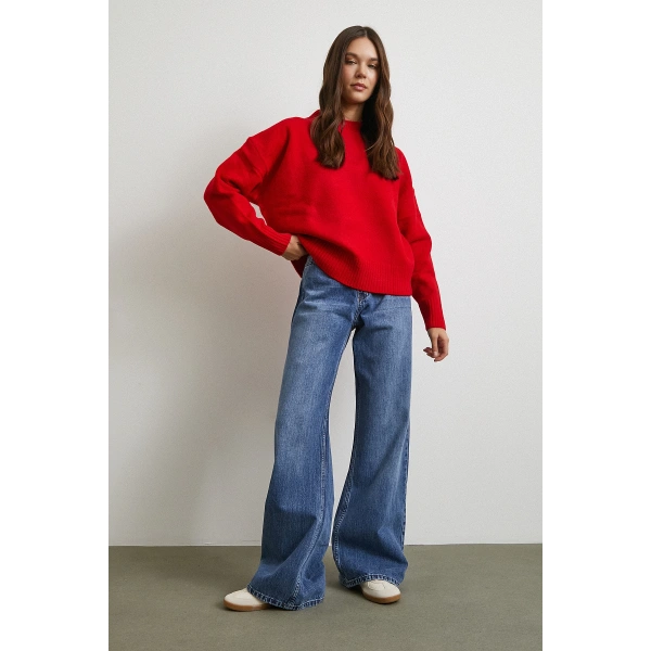 Yüksek Bel Wide Leg Jean Mavi