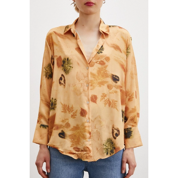 Desenli Saten Gömlek Somon