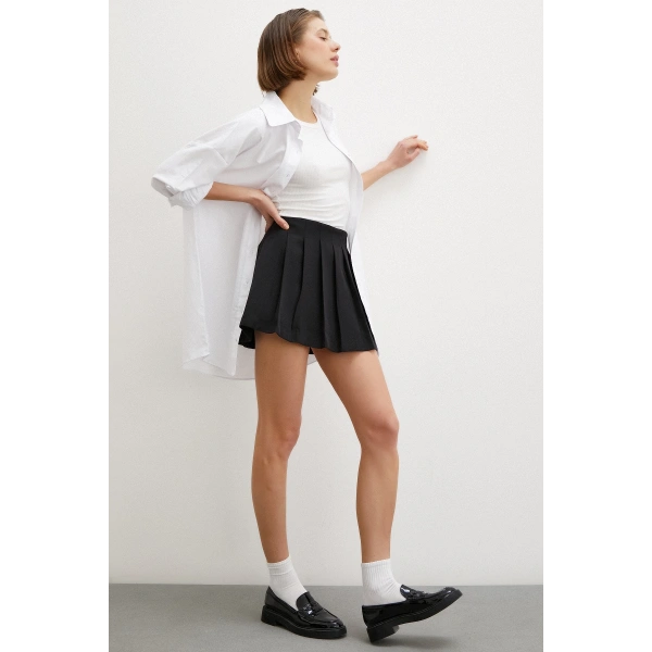 Gömlek Etek Elbise Siyah