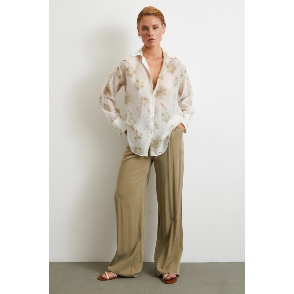 Organze Desenli Tül Gömlek Yeşil