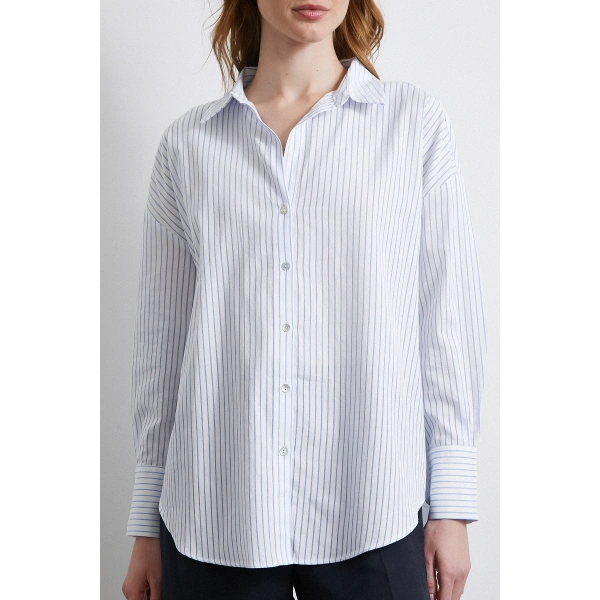 Kontrast Çizgili Gömlek Beyaz