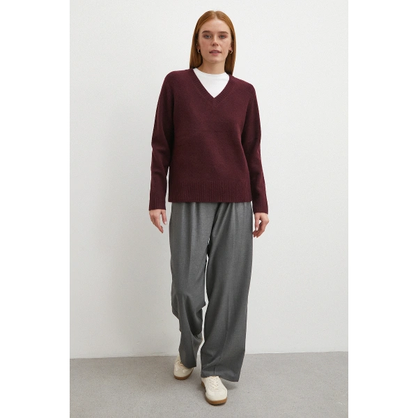 Yüksek Bel Pileli Palazzo Pantolon Gri