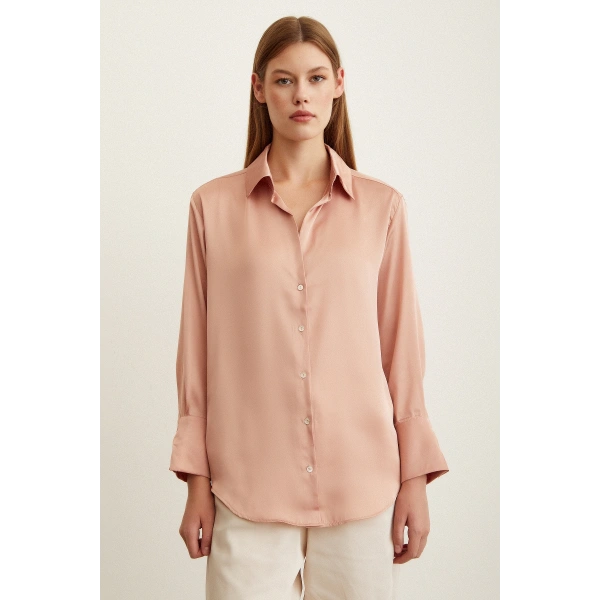 Basic Saten Gömlek Pudra