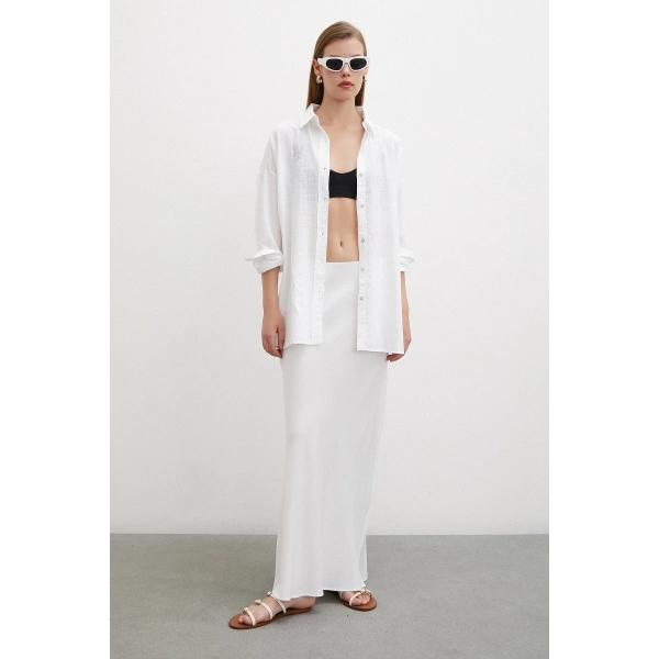 Oversize Keten Gömlek Beyaz