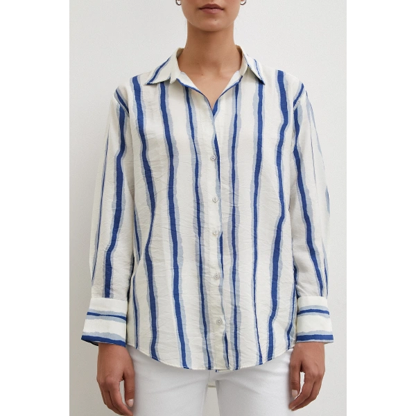 Bambu Çizgili Gömlek Lacivert