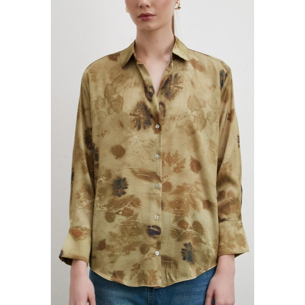 V Yaka Desenli Gömlek Haki