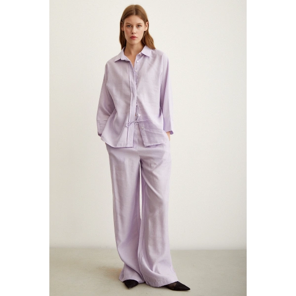 Yarasa Kol Keten Gömlek Lila