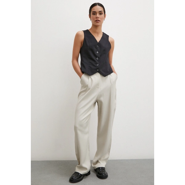 Kemer Detaylı Klasik Pantolon Taş