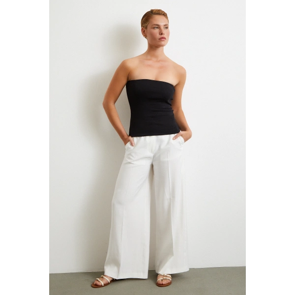Geniş Paça Palazzo Pantolon Ekru