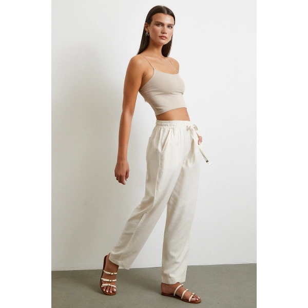Beli Lastikli Klasik Pantolon Bej