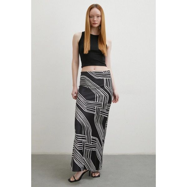 Desenli Maxi Verev Etek Siyah