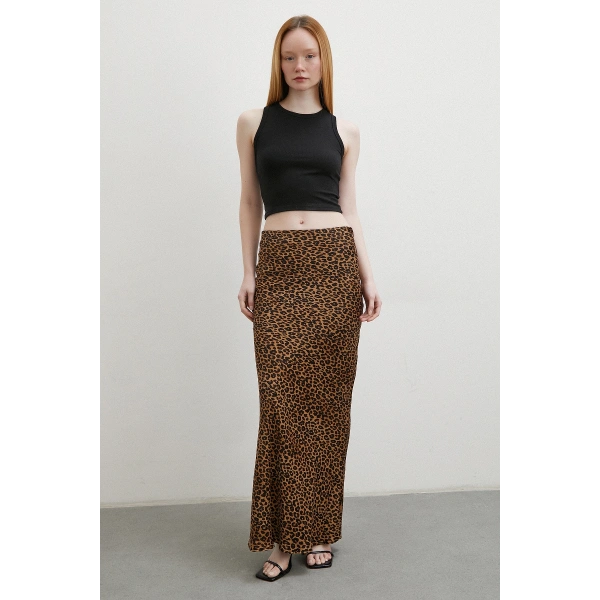 Leopar Desenli Verev Etek Kahve