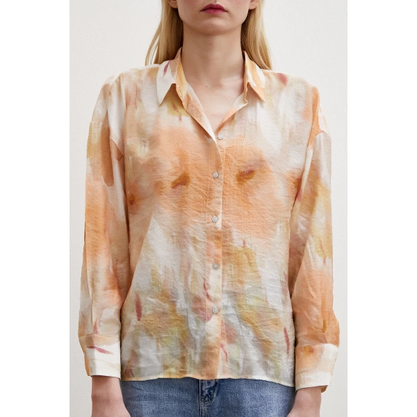 Desenli Oversize Gömlek Turuncu