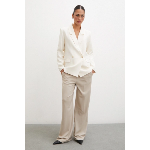 Çift Düğmeli Blazer Ceket Ekru