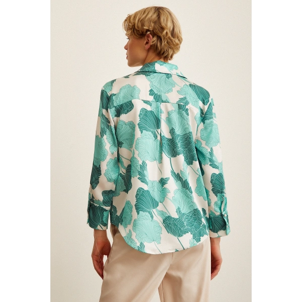 V Yaka Saten Gömlek Yeşil