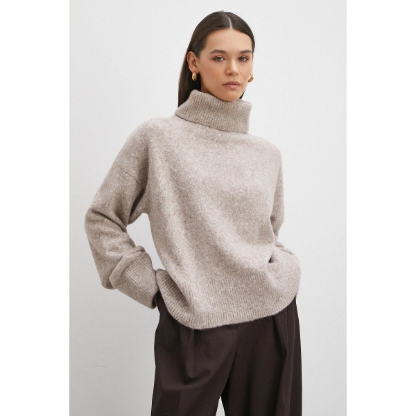 Balıkçı Yaka Uzun Kollu Kazak Gri