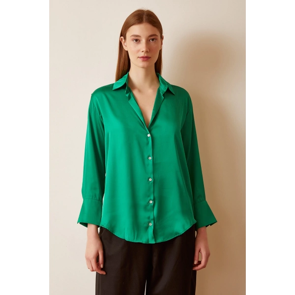 Basic Saten Gömlek Yeşil