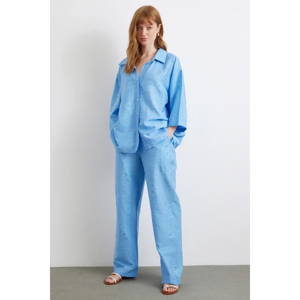 Fakir Kol Oversize Gömlek Mavi