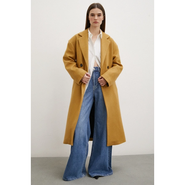 Midi Boy Tüylü Kaban Kahve