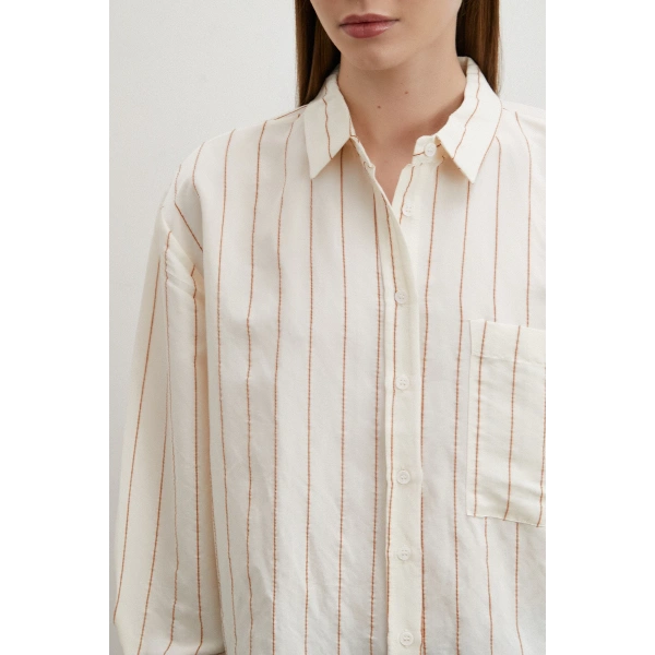 Kontrast Çizgili Modal Gömlek Kahve