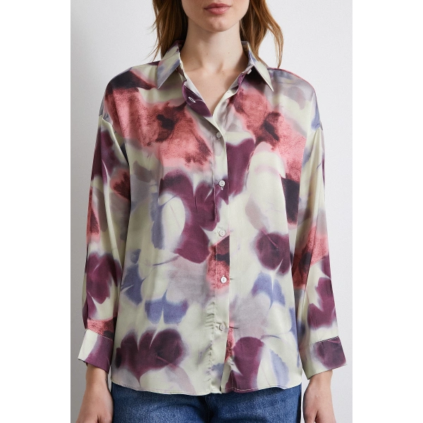 Batik Desen Saten Gömlek Lila