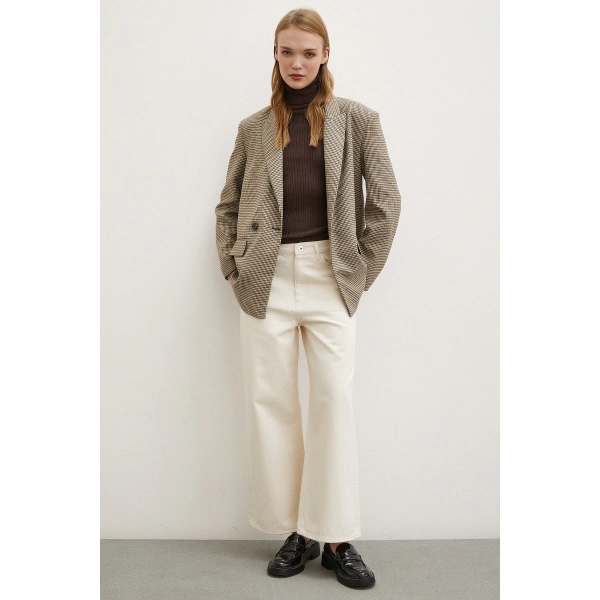 Yüksel Bel Geniş Paça Salaş Jean Ekru