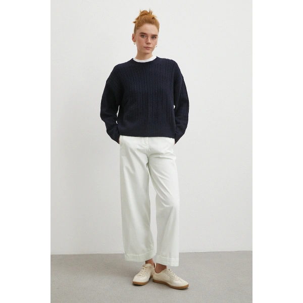 Paçası Katlamalı Gabardin Pantolon Taş