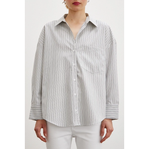 Çizgili Gömlek Ekru