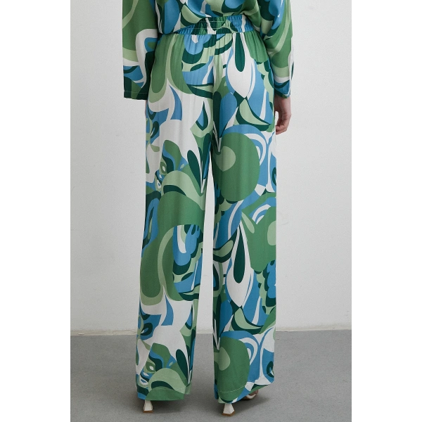 Beli Lastikli Desenli Pantolon Yeşil