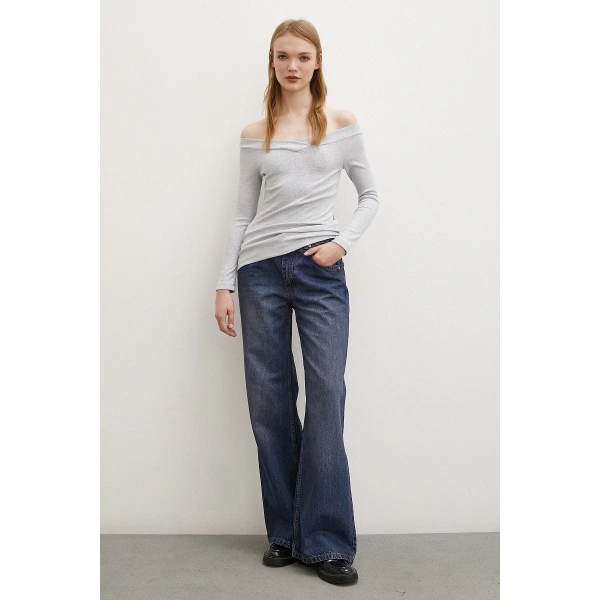 Kayık Yaka Bluz Gri