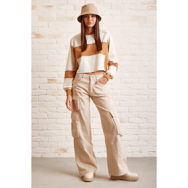 Çift Renk Oversize Sweatshirt Beyaz