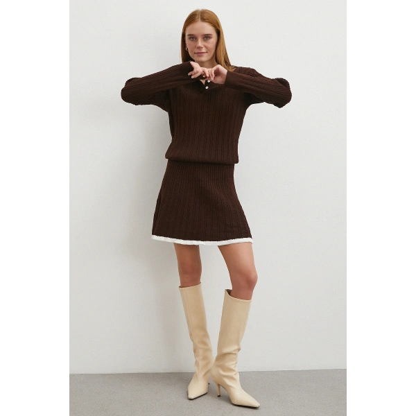 Polo Yaka Etekli Takım Kahve