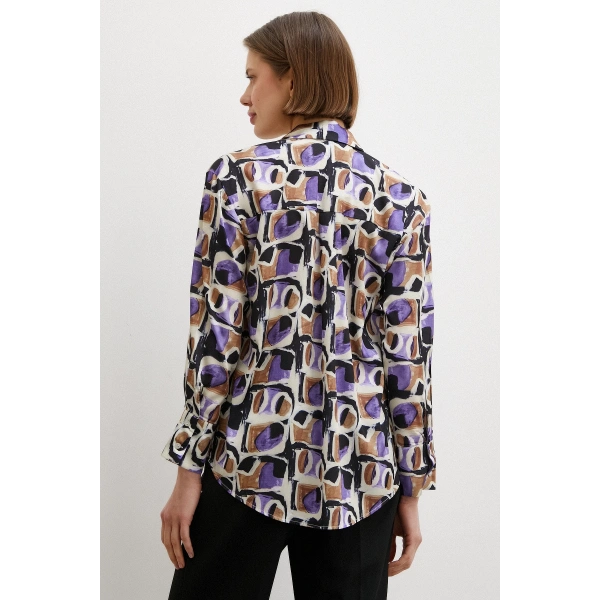 Van Gogh Desenli Gömlek Mor