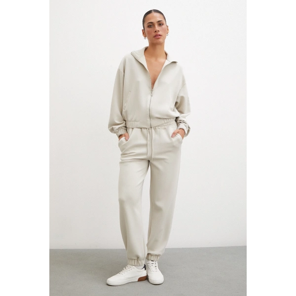 Lastikli Cepli Eşofman Altı Taş